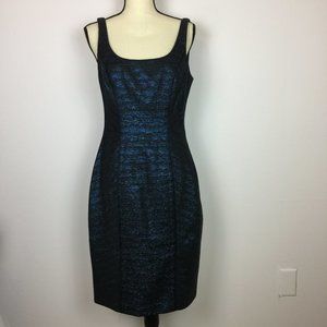 THEIA Couture Sz 8 Blue Metallic Sheath Dress Party Cocktail Sleeveless